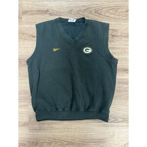 Vintage Reebok Mens Size L Green Bay Packers Sweater‎ Vest V Neck Embroidered